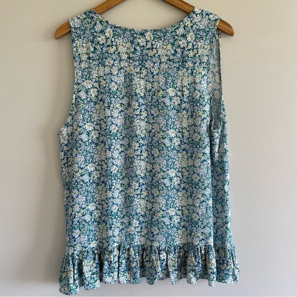 Cynthia Rowley Ruffle Hem Blue Floral Tank Top Size Medium - Picture 2 of 10